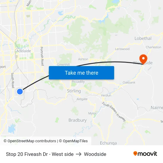 Stop 20 Fiveash Dr - West side to Woodside map