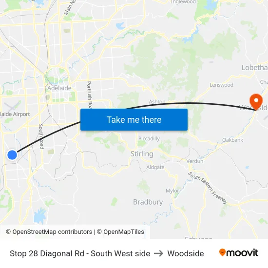 Stop 28 Diagonal Rd - South West side to Woodside map