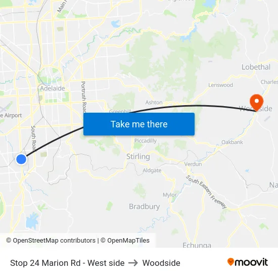 Stop 24 Marion Rd - West side to Woodside map