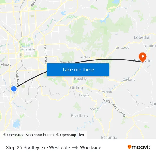 Stop 26 Bradley Gr - West side to Woodside map