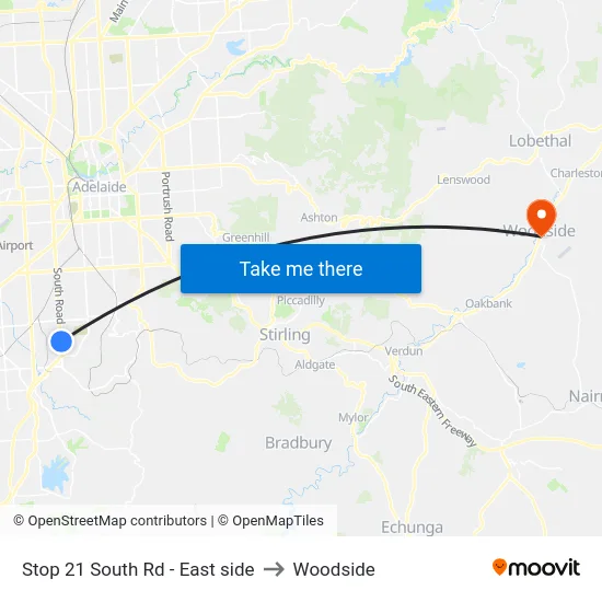 Stop 21 South Rd - East side to Woodside map