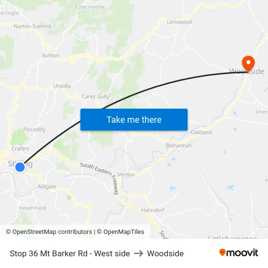 Stop 36 Mt Barker Rd - West side to Woodside map