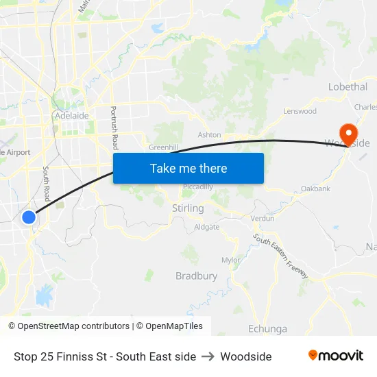 Stop 25 Finniss St - South East side to Woodside map