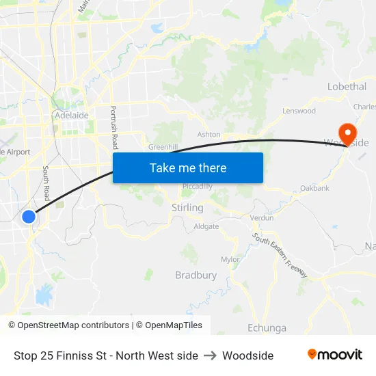 Stop 25 Finniss St - North West side to Woodside map