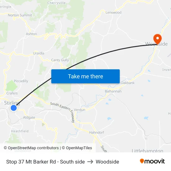 Stop 37 Mt Barker Rd - South side to Woodside map