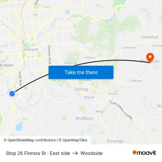 Stop 26 Finniss St - East side to Woodside map
