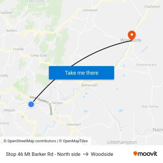 Stop 46 Mt Barker Rd - North side to Woodside map