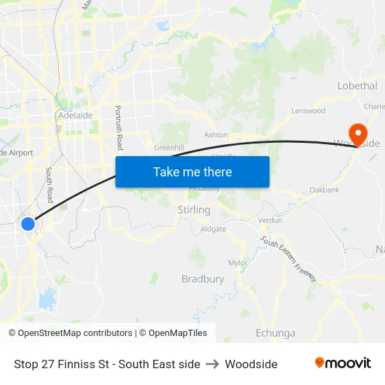 Stop 27 Finniss St - South East side to Woodside map