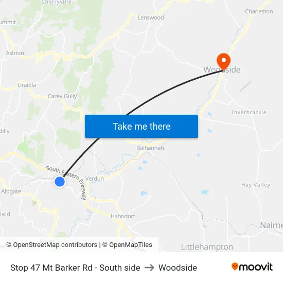 Stop 47 Mt Barker Rd - South side to Woodside map