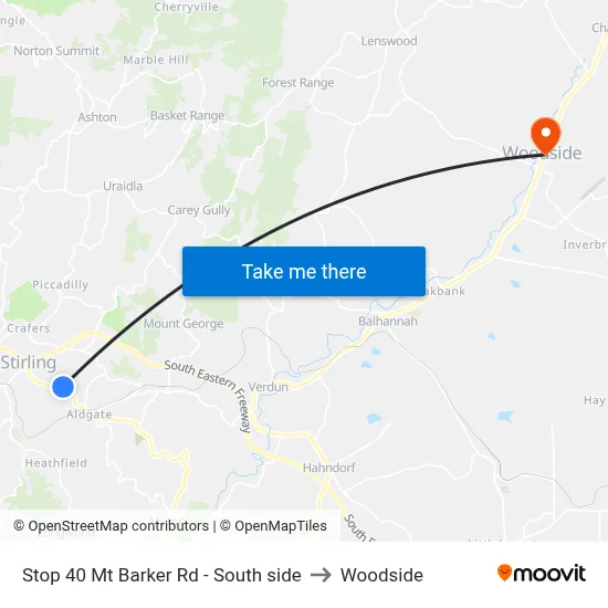 Stop 40 Mt Barker Rd - South side to Woodside map