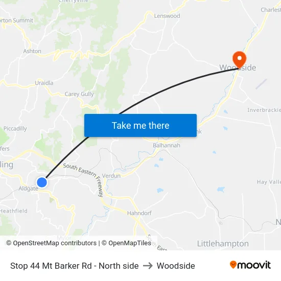 Stop 44 Mt Barker Rd - North side to Woodside map