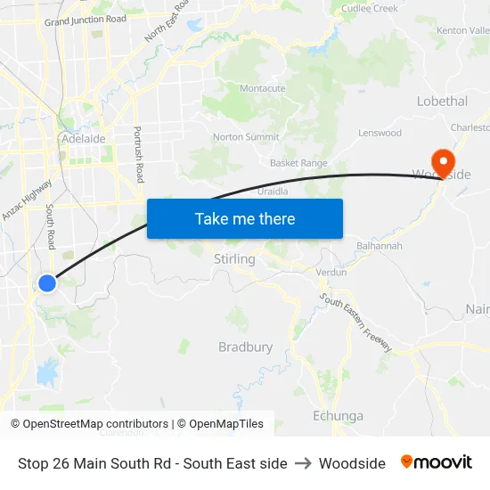 Stop 26 Main South Rd - South East side to Woodside map