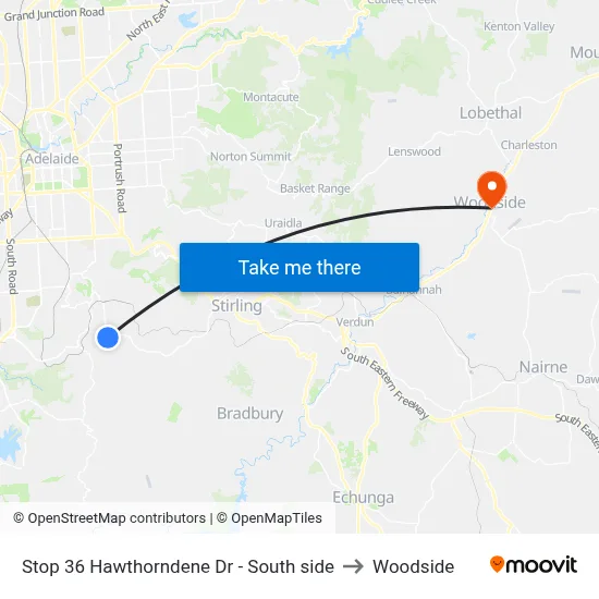 Stop 36 Hawthorndene Dr - South side to Woodside map