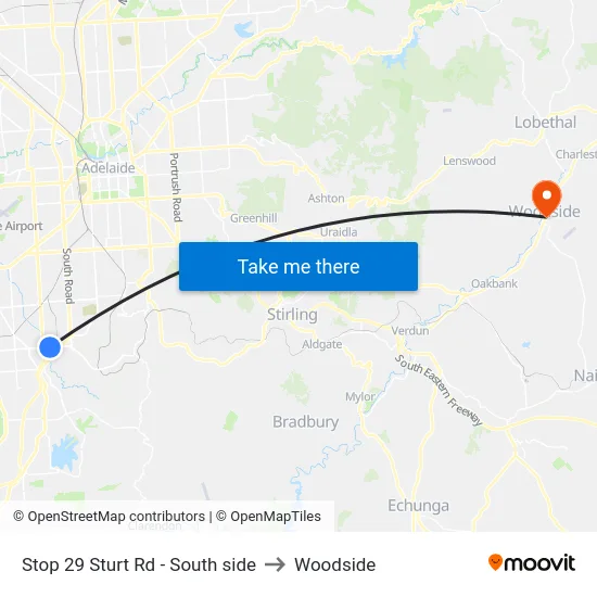 Stop 29 Sturt Rd - South side to Woodside map