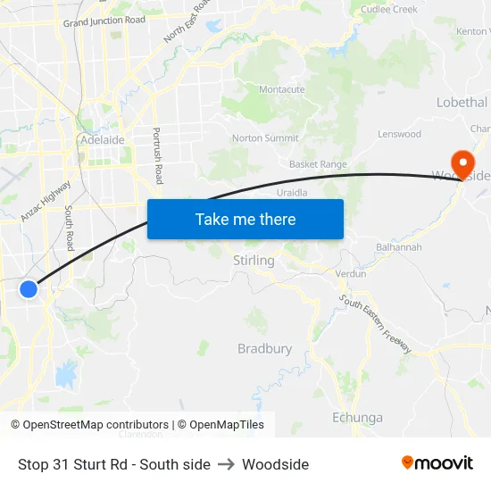 Stop 31 Sturt Rd - South side to Woodside map