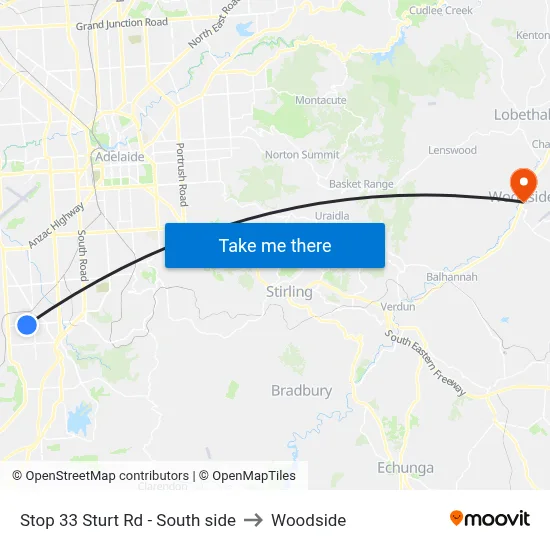 Stop 33 Sturt Rd - South side to Woodside map