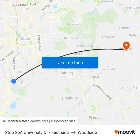 Stop 26A University Dr - East side to Woodside map