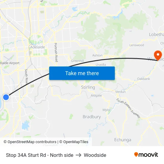 Stop 34A Sturt Rd - North side to Woodside map
