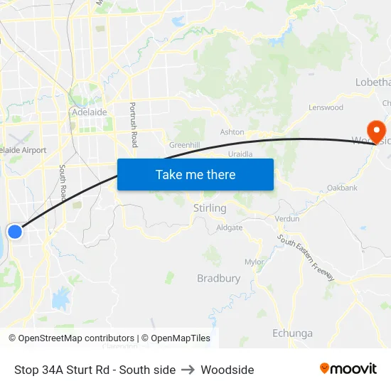 Stop 34A Sturt Rd - South side to Woodside map