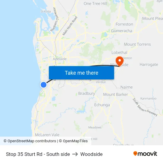 Stop 35 Sturt Rd - South side to Woodside map