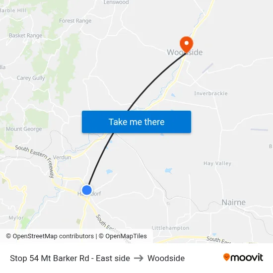 Stop 54 Mt Barker Rd - East side to Woodside map