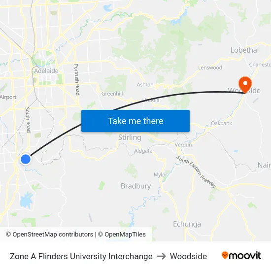 Zone A Flinders University Interchange to Woodside map