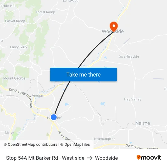 Stop 54A Mt Barker Rd - West side to Woodside map