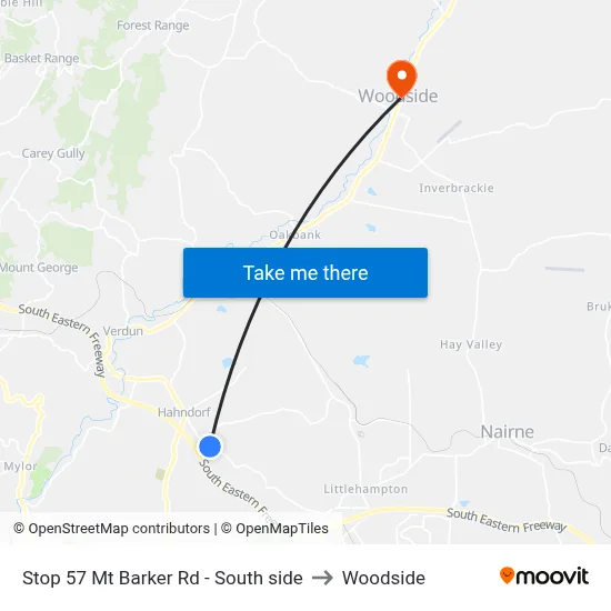 Stop 57 Mt Barker Rd - South side to Woodside map