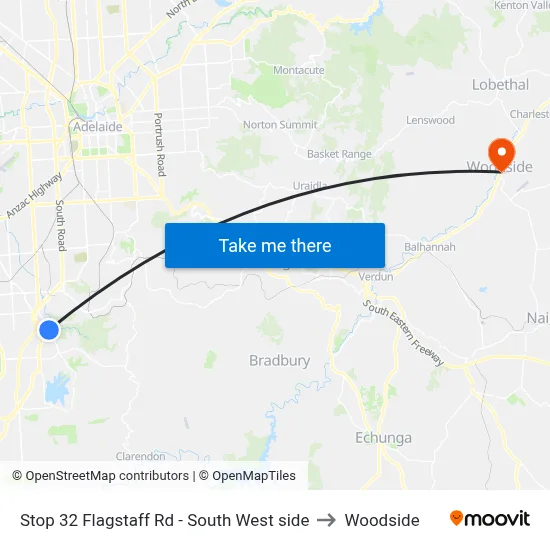 Stop 32 Flagstaff Rd - South West side to Woodside map
