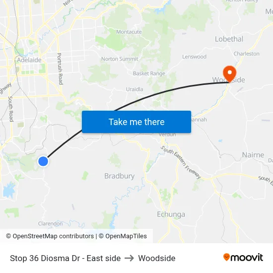 Stop 36 Diosma Dr - East side to Woodside map