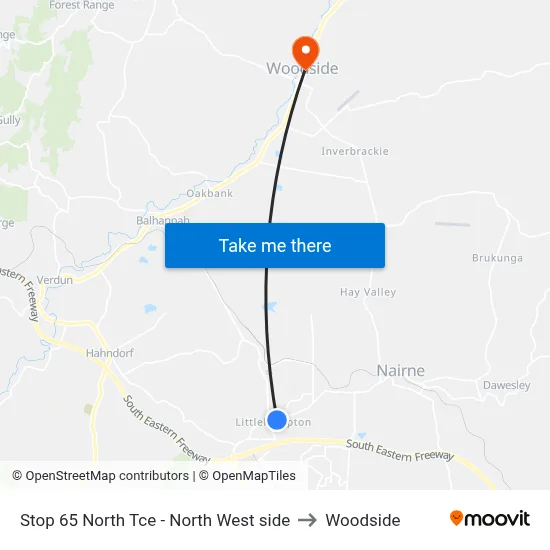 Stop 65 North Tce - North West side to Woodside map