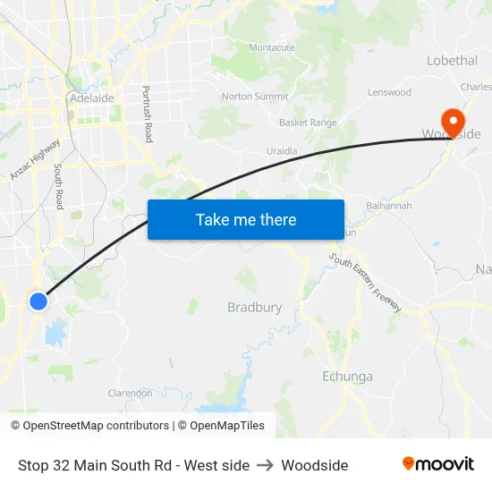 Stop 32 Main South Rd - West side to Woodside map