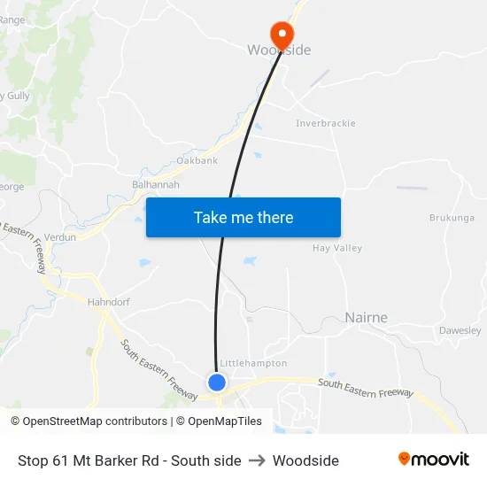 Stop 61 Mt Barker Rd - South side to Woodside map