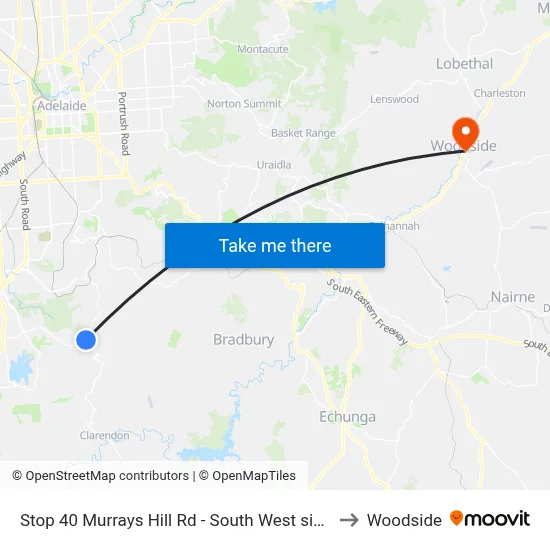 Stop 40 Murrays Hill Rd - South West side to Woodside map