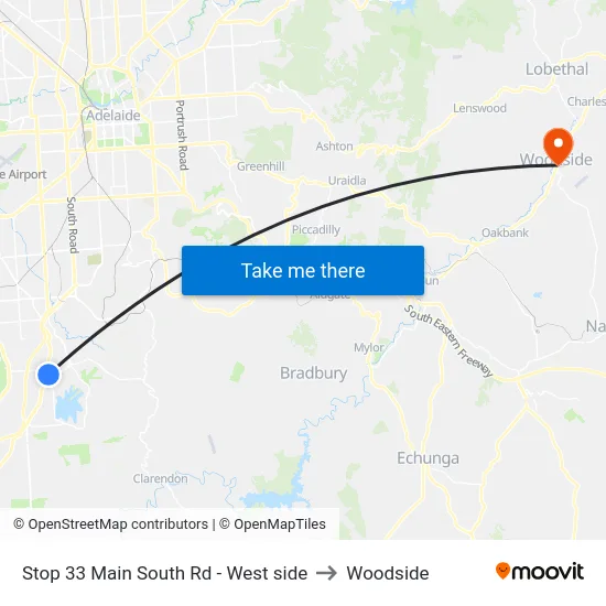 Stop 33 Main South Rd - West side to Woodside map