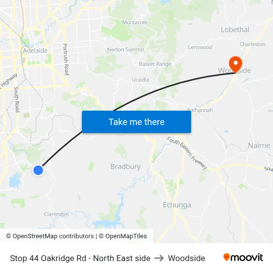 Stop 44 Oakridge Rd - North East side to Woodside map