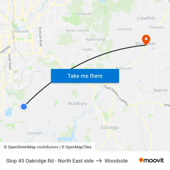 Stop 45 Oakridge Rd - North East side to Woodside map