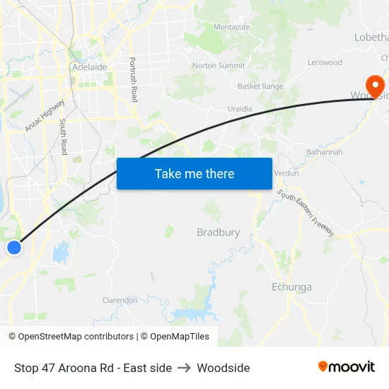 Stop 47 Aroona Rd - East side to Woodside map