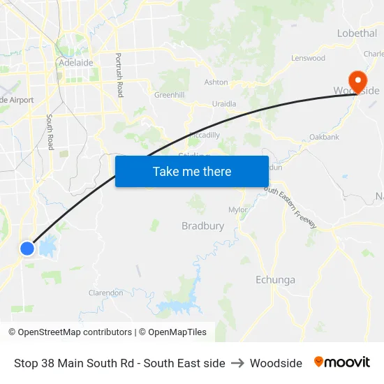 Stop 38 Main South Rd - South East side to Woodside map