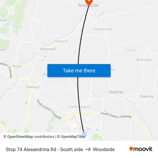 Stop 74 Alexandrina Rd - South side to Woodside map