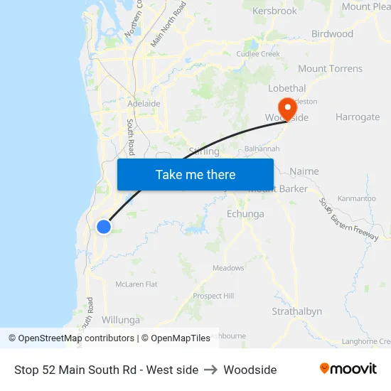Stop 52 Main South Rd - West side to Woodside map