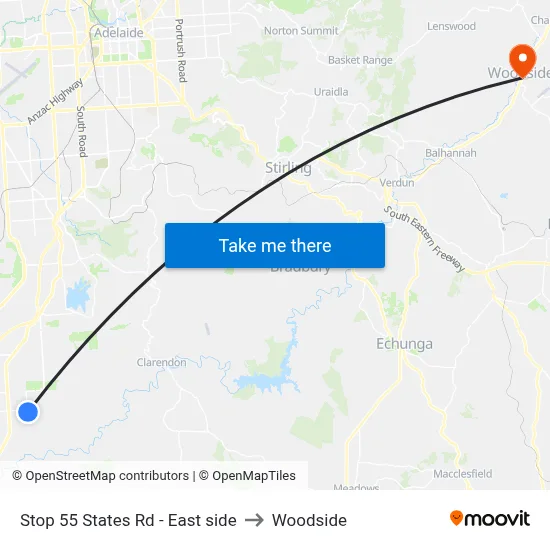 Stop 55 States Rd - East side to Woodside map