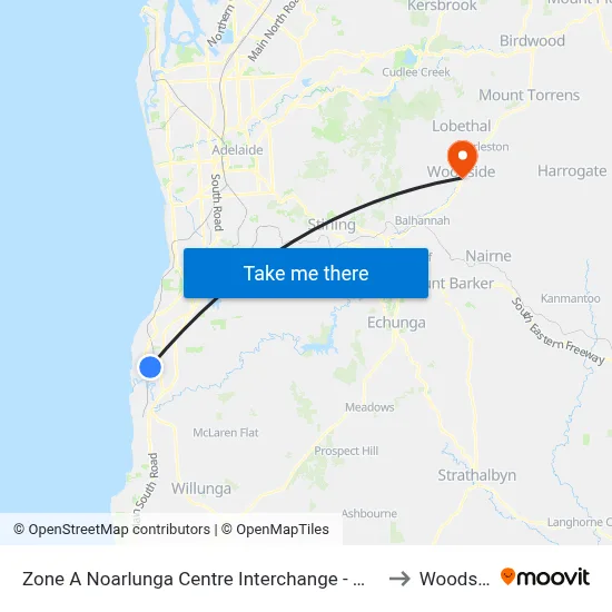 Zone A Noarlunga Centre Interchange - West side to Woodside map