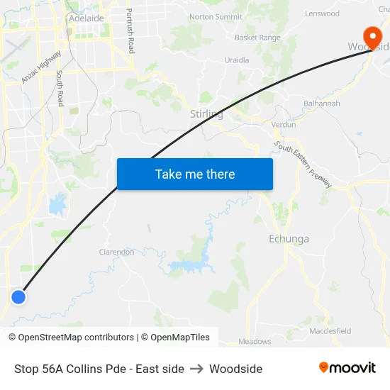 Stop 56A Collins Pde - East side to Woodside map