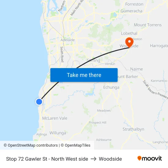 Stop 72 Gawler St - North West side to Woodside map