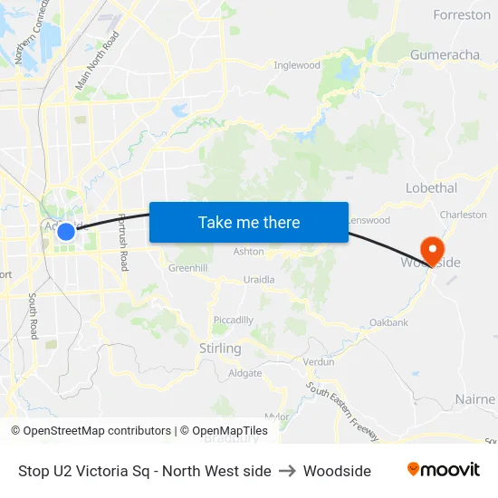 Stop U2 Victoria Sq - North West side to Woodside map