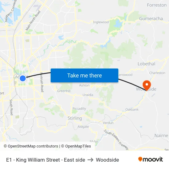 E1 - King William Street - East side to Woodside map