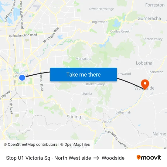 Stop U1 Victoria Sq - North West side to Woodside map