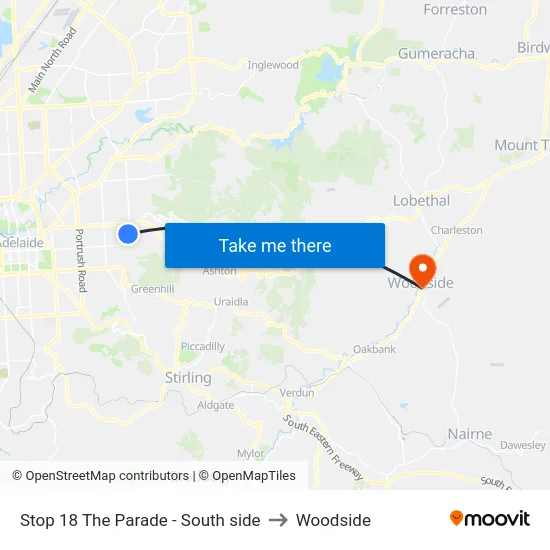 Stop 18 The Parade - South side to Woodside map