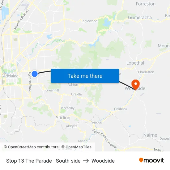 Stop 13 The Parade - South side to Woodside map